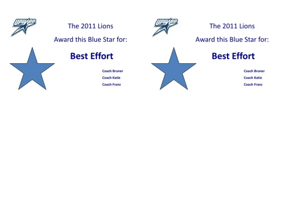 The 2011 Lions Award this Blue Star for: Best Effort