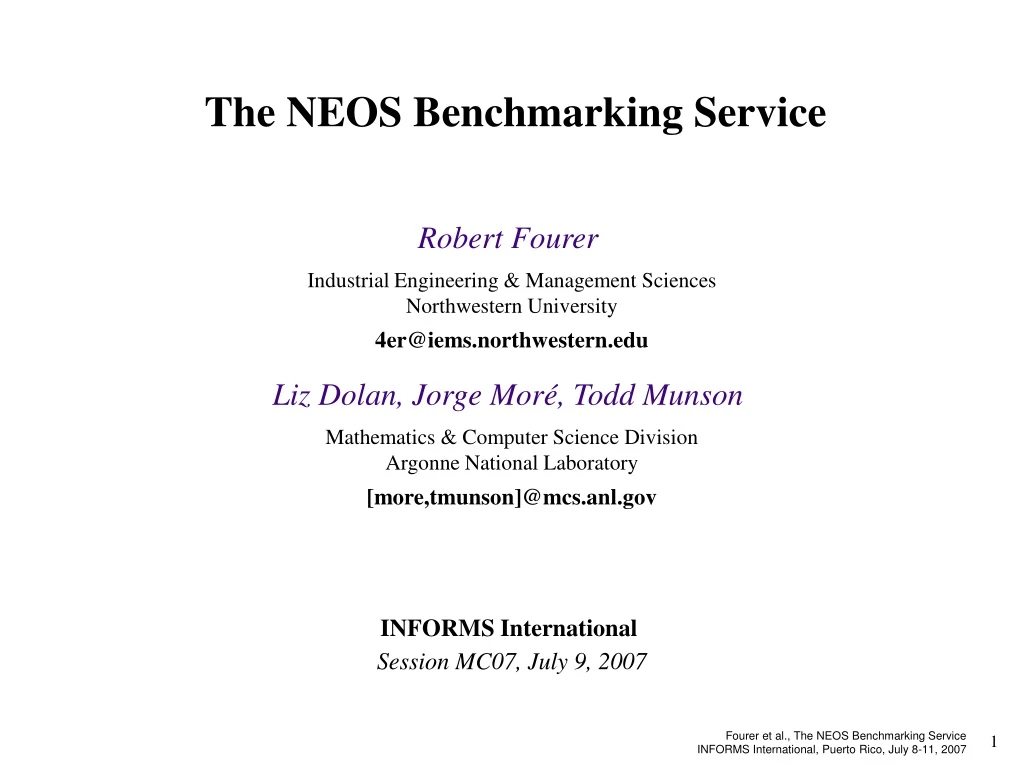 the neos benchmarking service