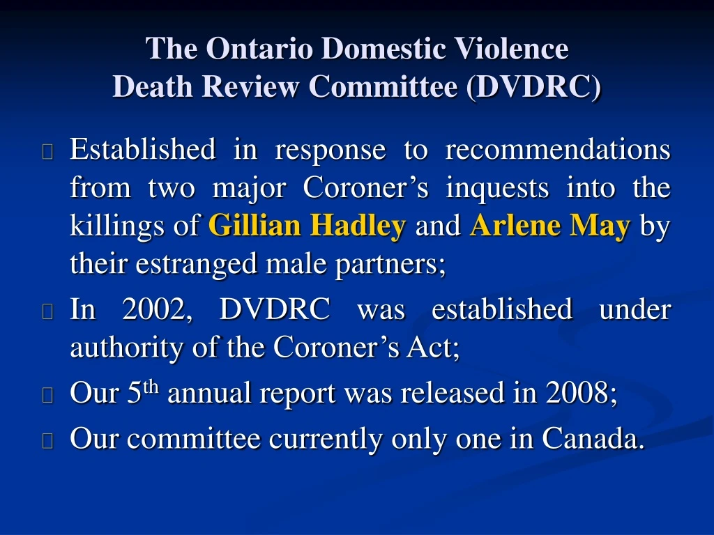 the ontario domestic violence death review committee dvdrc