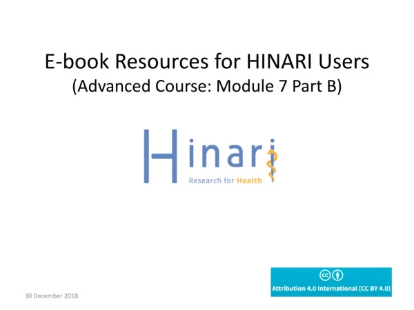 E-book Resources for HINARI Users ( Advanced Course:  Module 7 Part B)