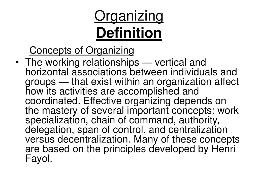 organizing definition