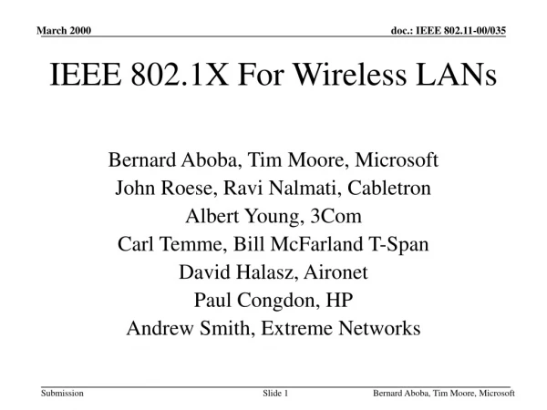 IEEE 802.1X For Wireless LANs