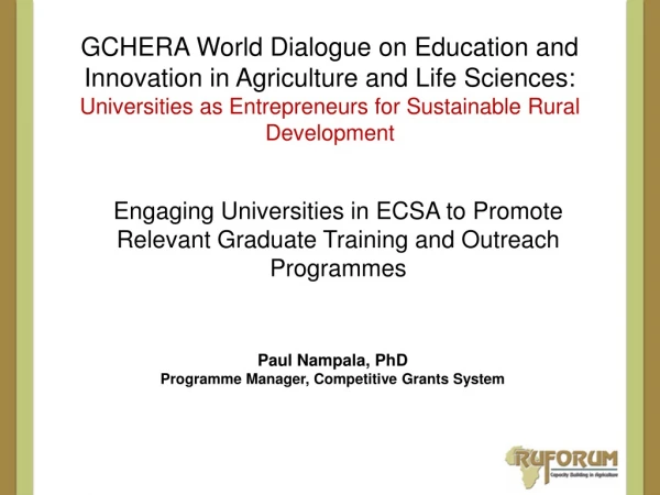 Engaging Universities in ECSA to Promote Relevant Graduate Training and Outreach Programmes