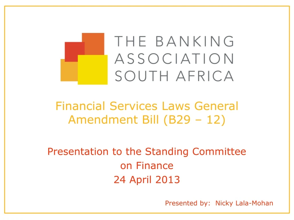 financial services laws general amendment bill b29 12