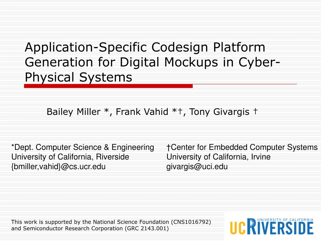 application specific codesign platform generation for digital mockups in cyber physical systems