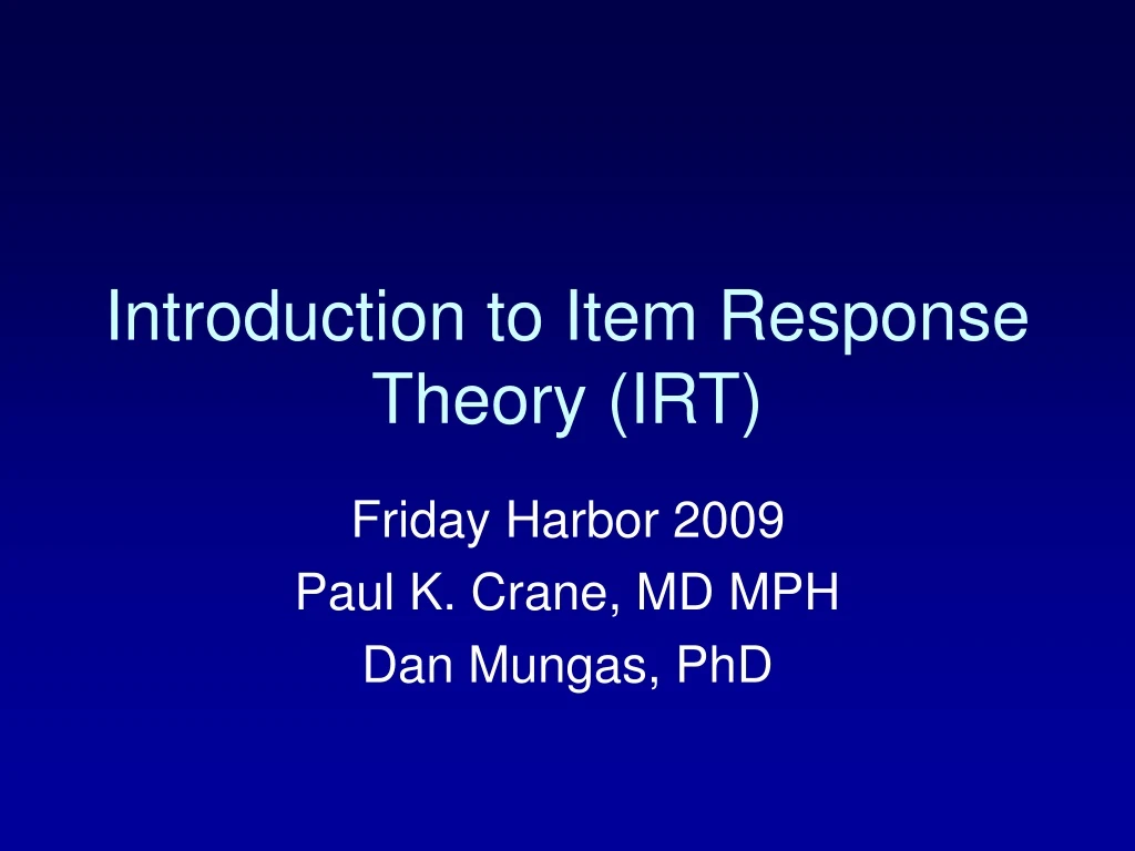 introduction to item response theory irt