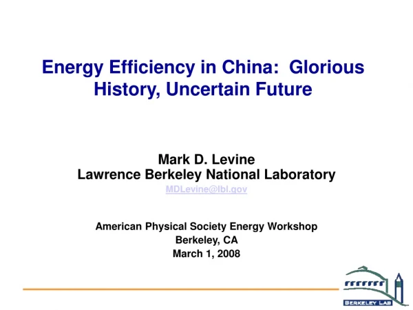 Energy Efficiency in China:  Glorious History, Uncertain Future