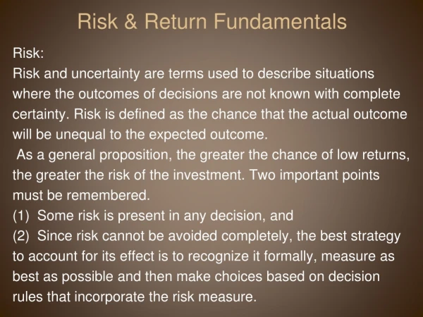 Risk &amp; Return Fundamentals