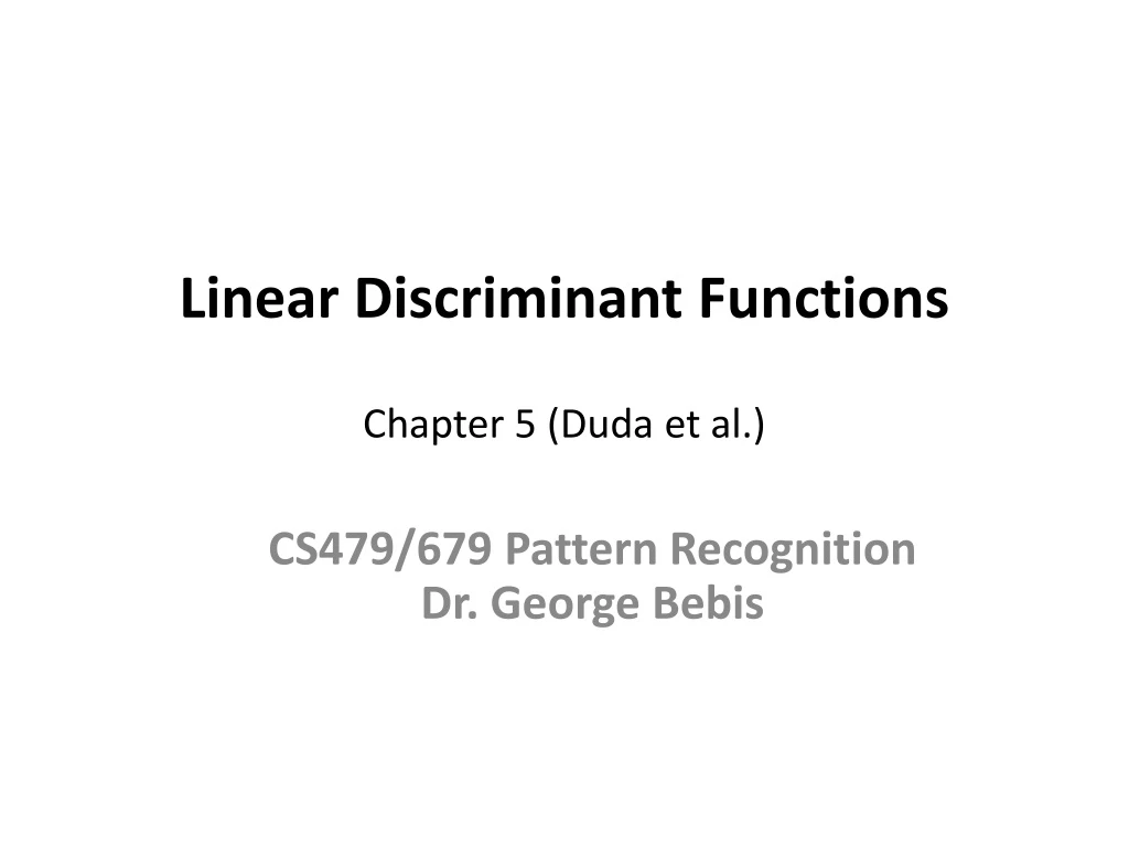 linear discriminant functions chapter 5 duda et al
