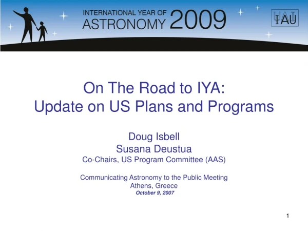 On The Road to IYA:  Update on US Plans and Programs