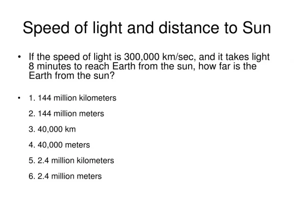 Speed of light and distance to Sun