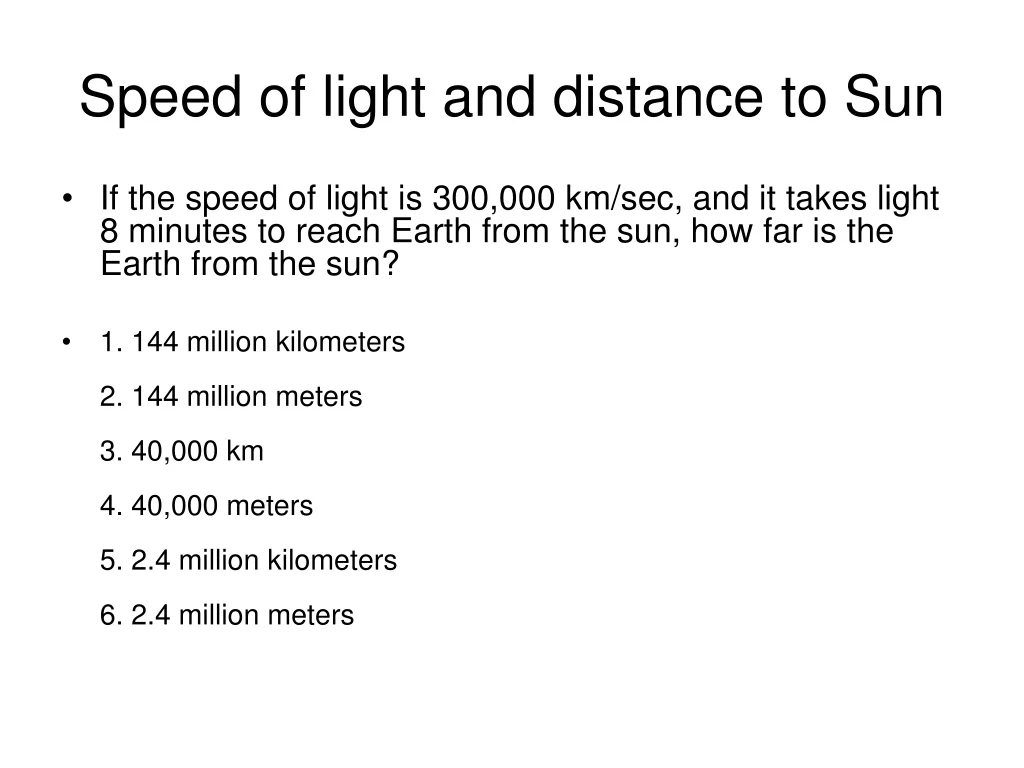 speed of light and distance to sun