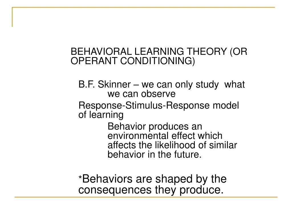 behavioral learning theory or operant