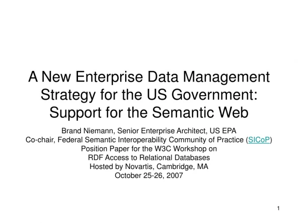 A New Enterprise Data Management Strategy for the US Government: Support for the Semantic Web