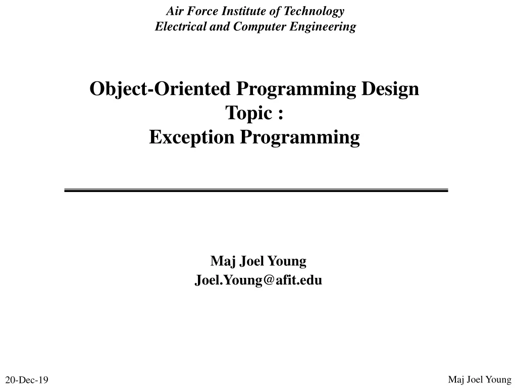 object oriented programming design topic exception programming