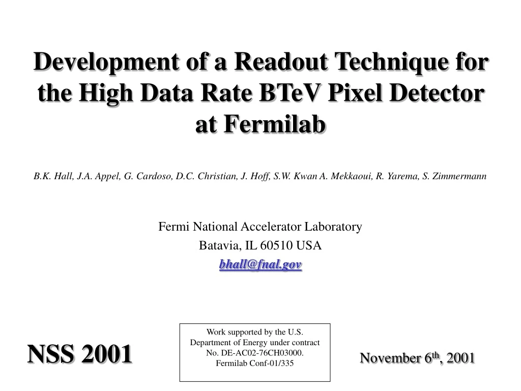 development of a readout technique for the high data rate btev pixel detector at fermilab