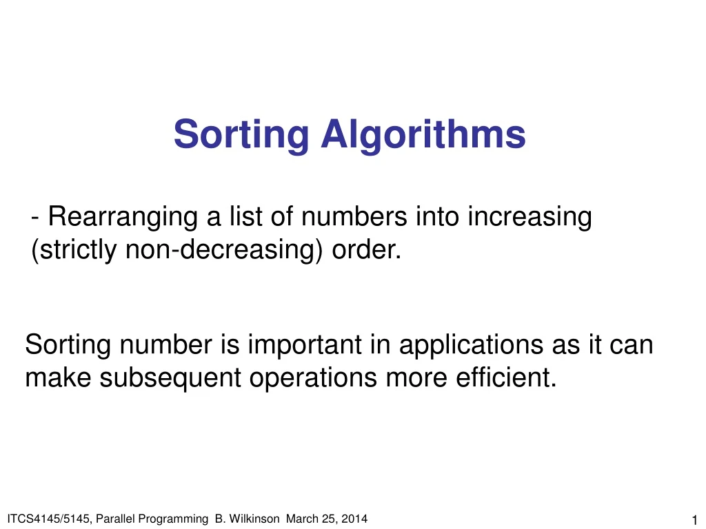 sorting algorithms rearranging a list of numbers