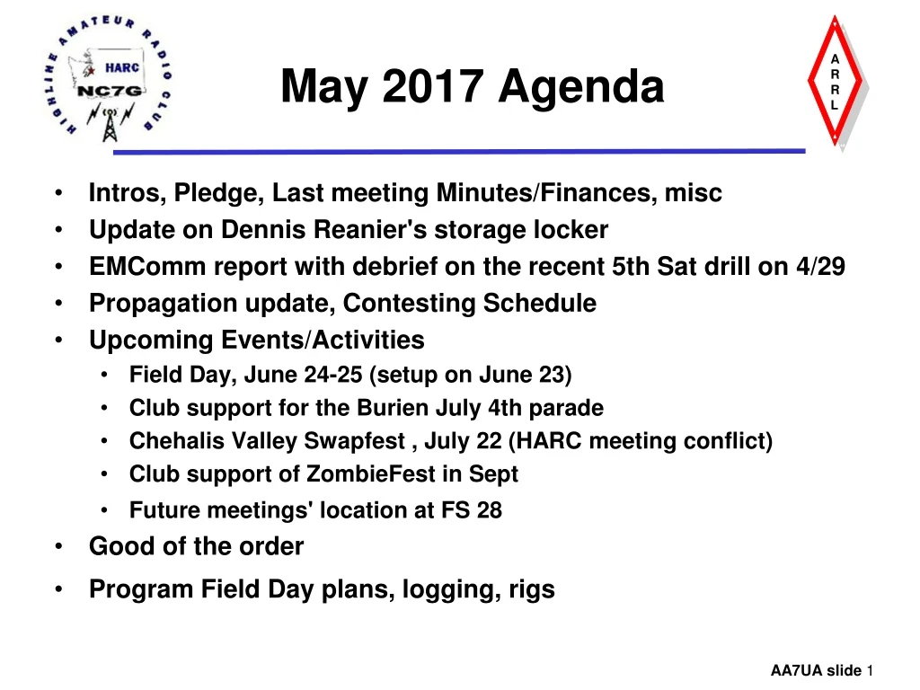 may 2017 agenda