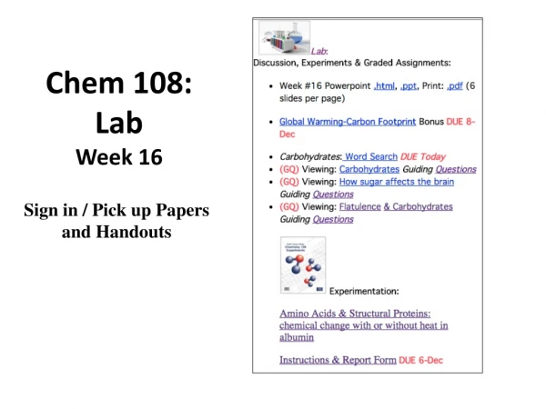 Chem 108: Lab Week 16