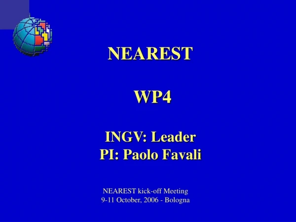 INGV: Leader PI: Paolo Favali