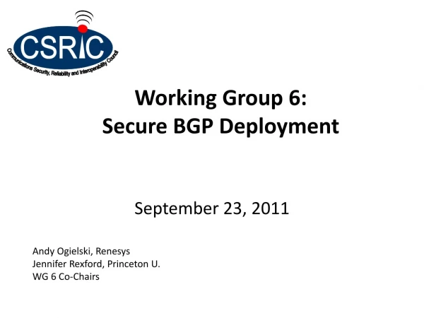 Working Group 6:  Secure BGP Deployment