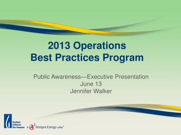 2013 Operations  Best Practices Program