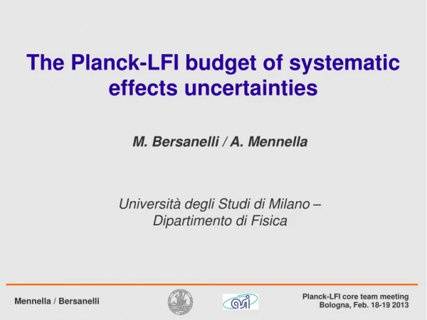 The Planck-LFI budget of systematic effects uncertainties