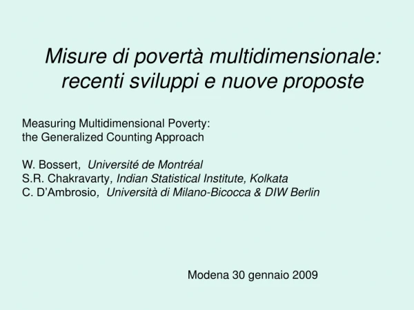 Misure di povertà multidimensionale: recenti sviluppi e nuove proposte