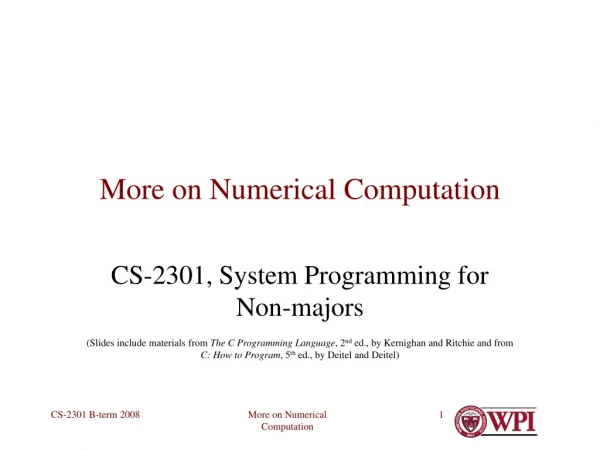 More on Numerical Computation
