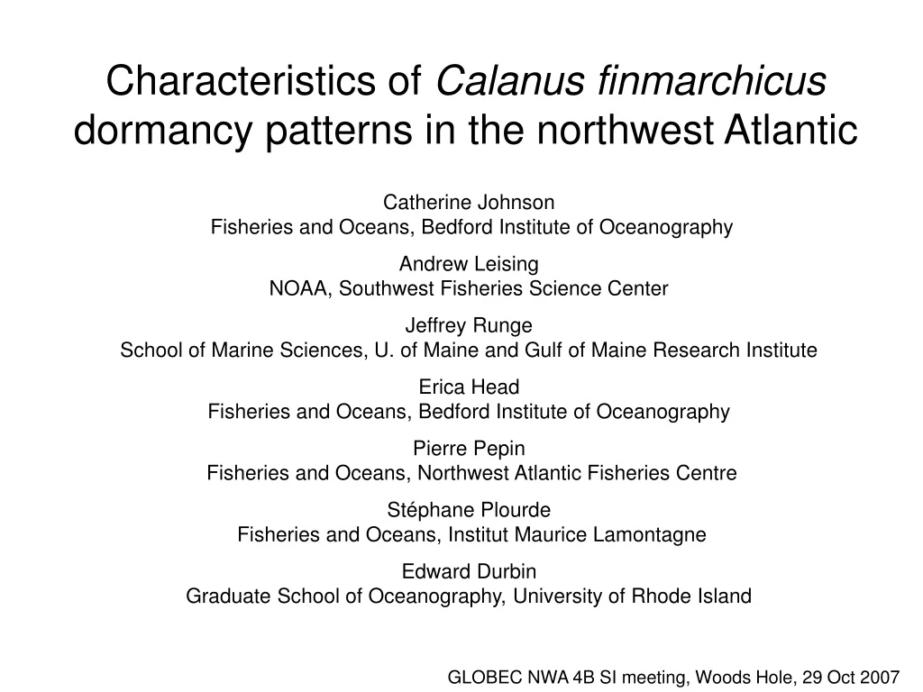 characteristics of calanus finmarchicus dormancy patterns in the northwest atlantic