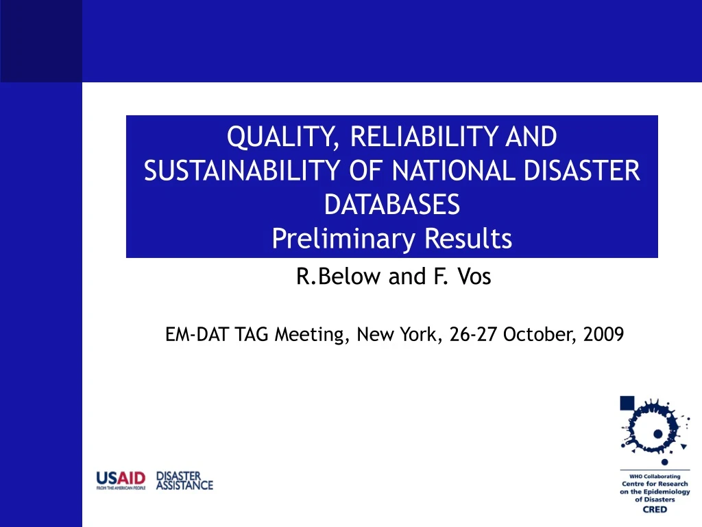 quality reliability and sustainability of national disaster databases preliminary results