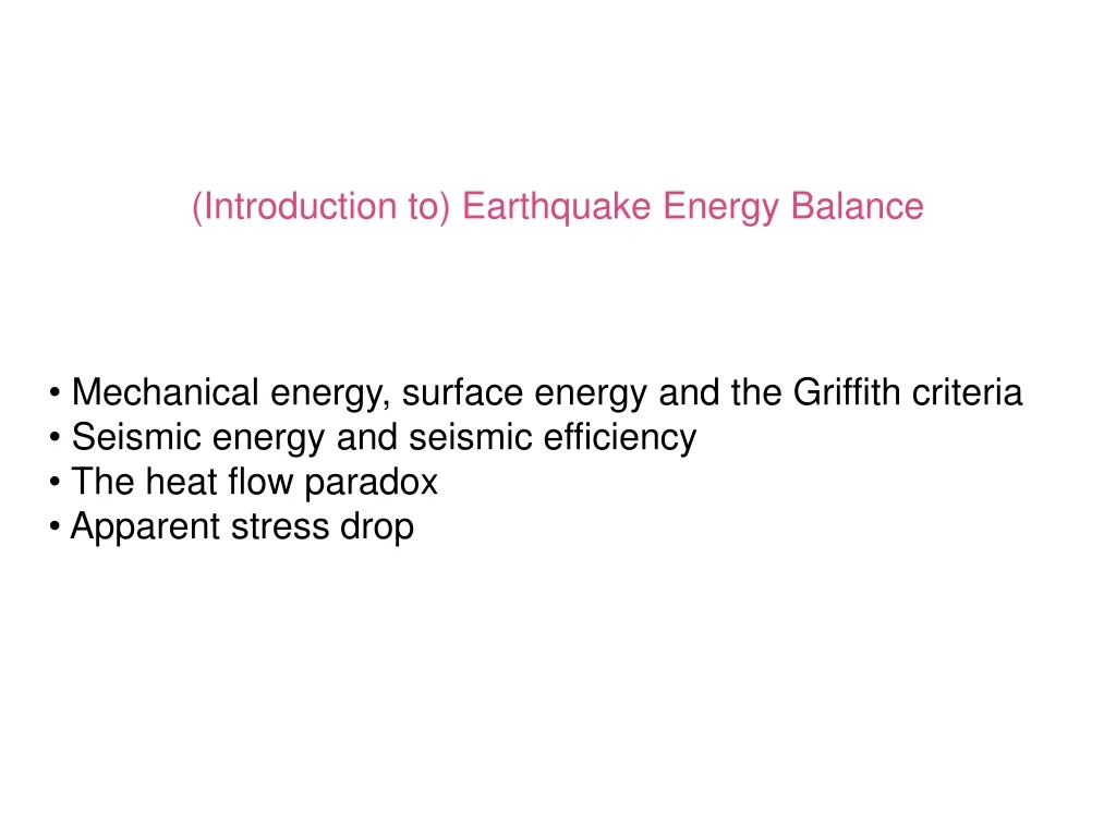 introduction to earthquake energy balance