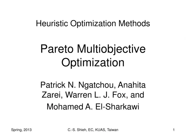 Heuristic Optimization Methods Pareto Multiobjective Optimization