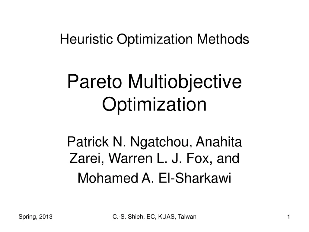 heuristic optimization methods pareto multiobjective optimization