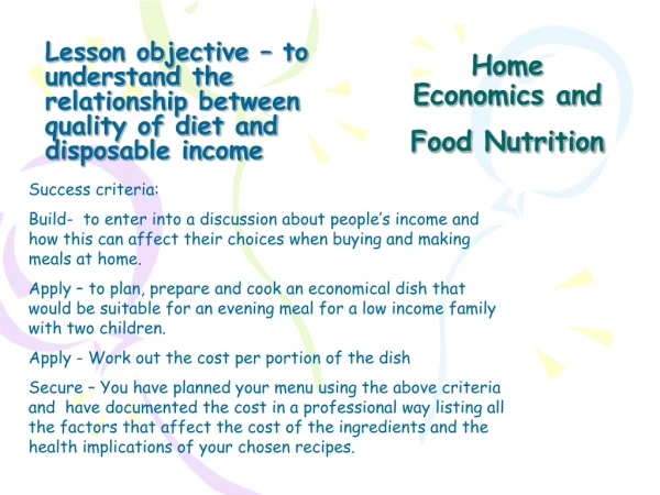 Home Economics and Food Nutrition