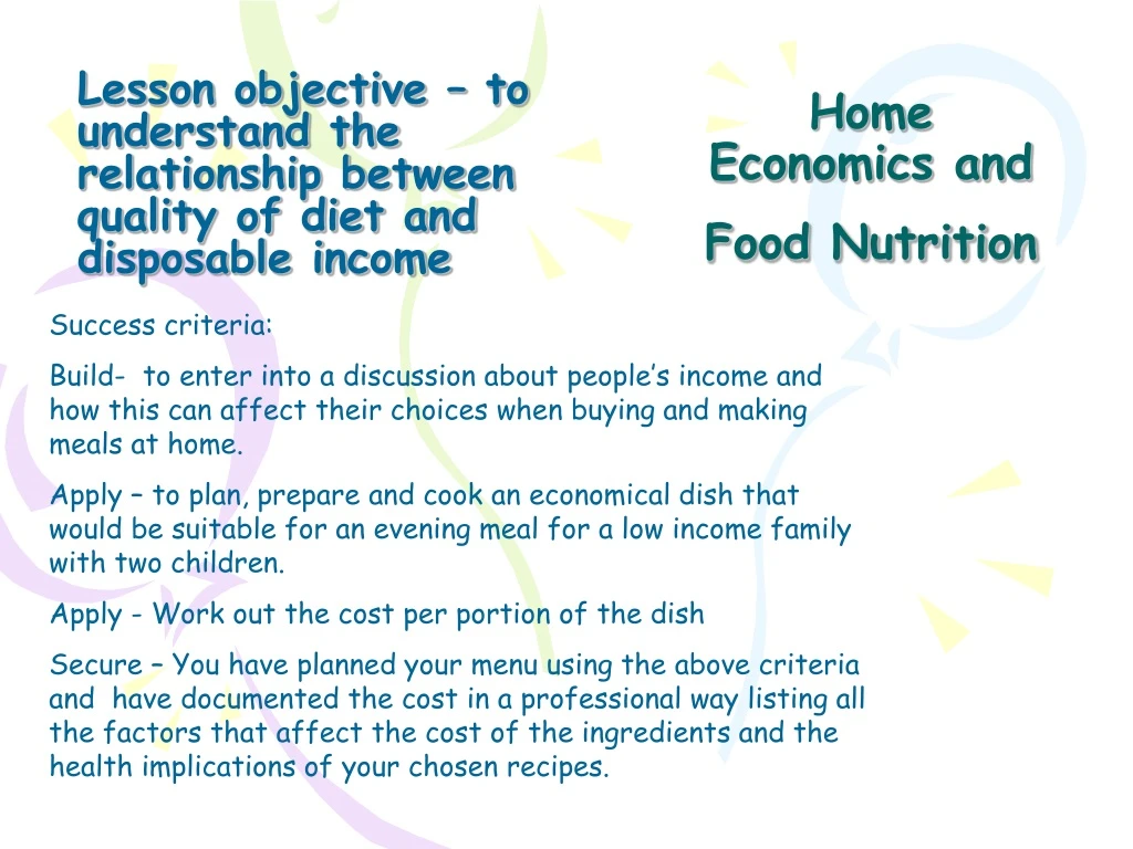 home economics and food nutrition