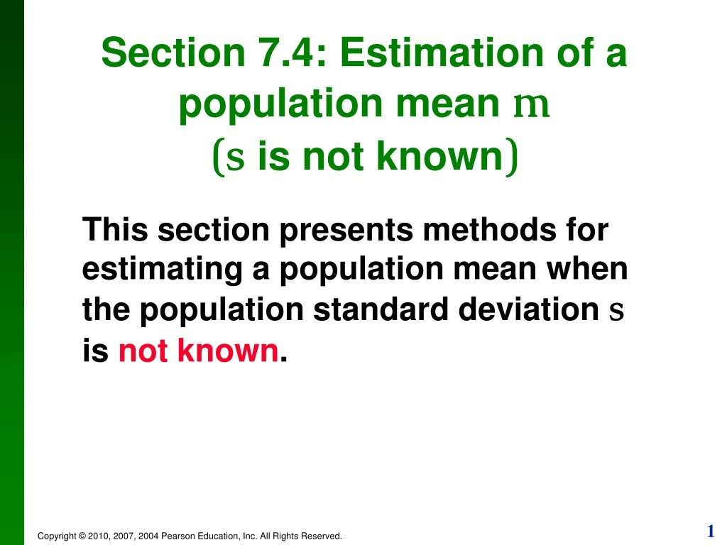 section 7 4 estimation of a population mean m s is not known