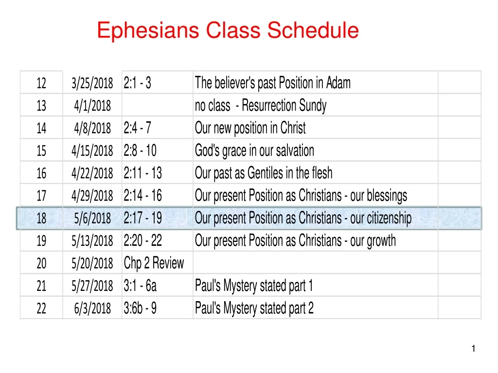 ephesians class schedule