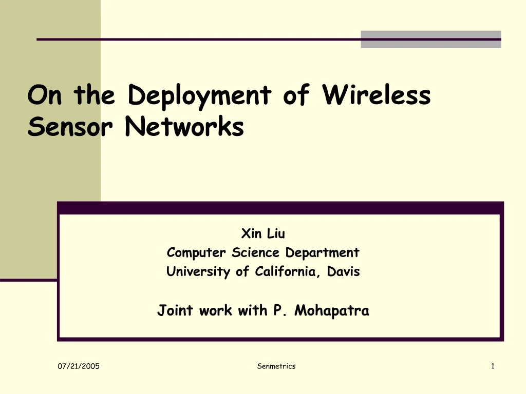 on the deployment of wireless sensor networks