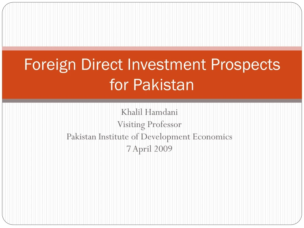 foreign direct investment prospects for pakistan