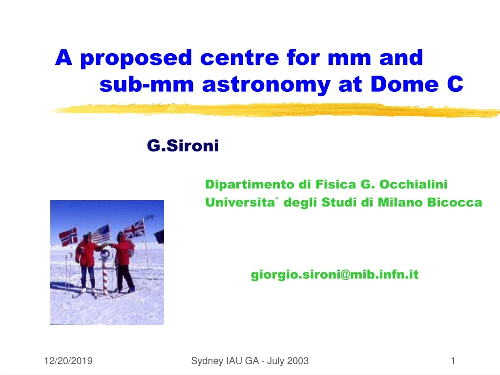 a proposed centre for mm and sub mm astronomy at dome c