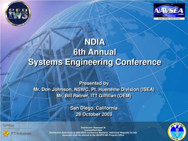 NDIA 6th Annual  Systems Engineering Conference