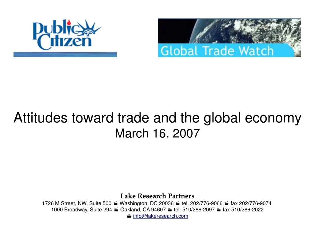 attitudes toward trade and the global economy march 16 2007