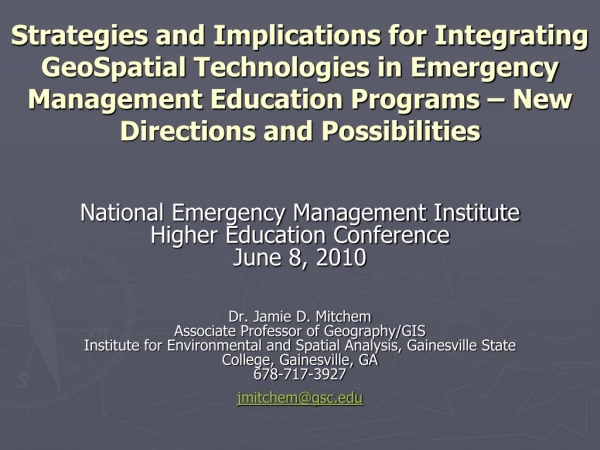 National Emergency Management Institute  Higher Education Conference June 8, 2010