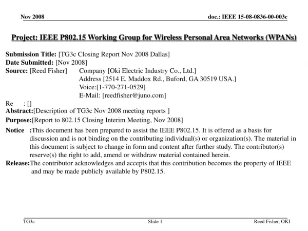 Project: IEEE P802.15 Working Group for Wireless Personal Area Networks (WPANs)