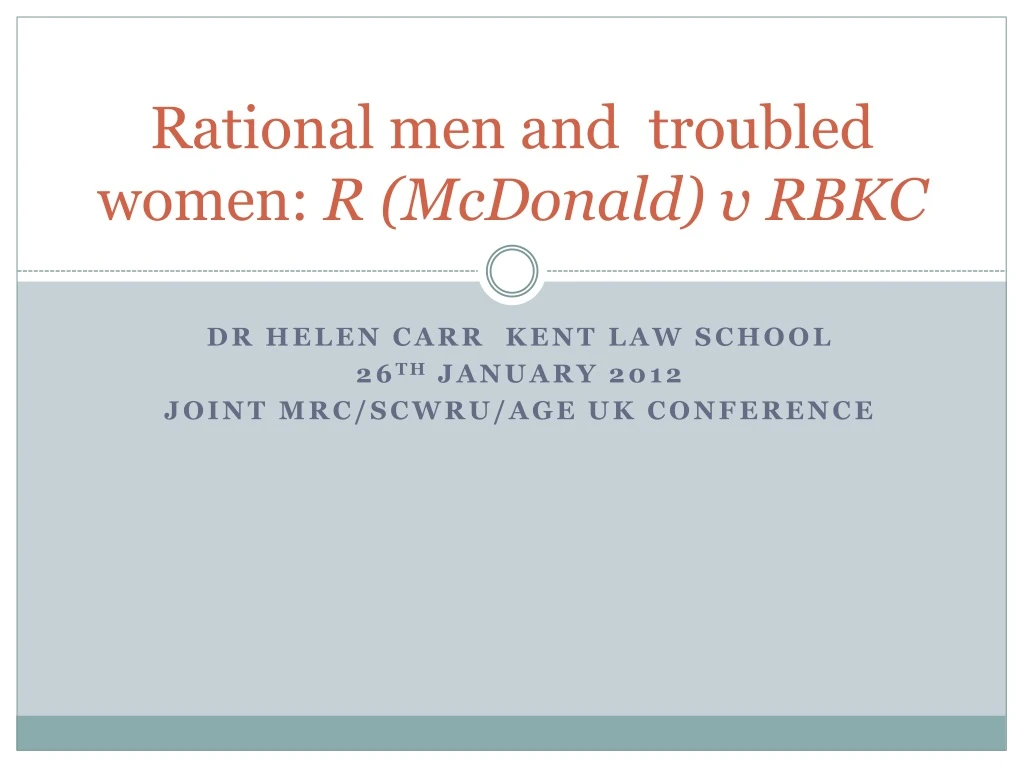 rational men and troubled women r mcdonald v rbkc