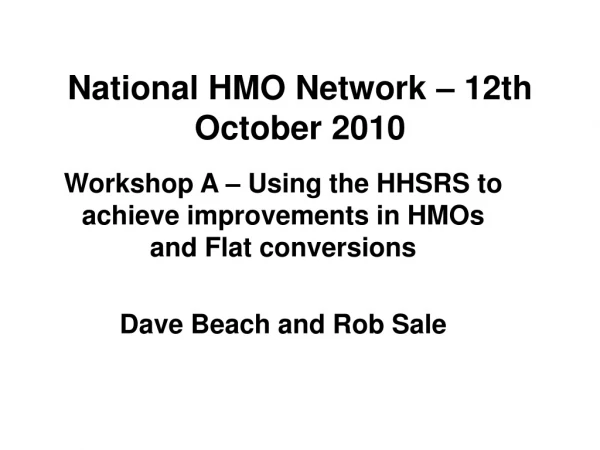 National HMO Network – 12th October 2010