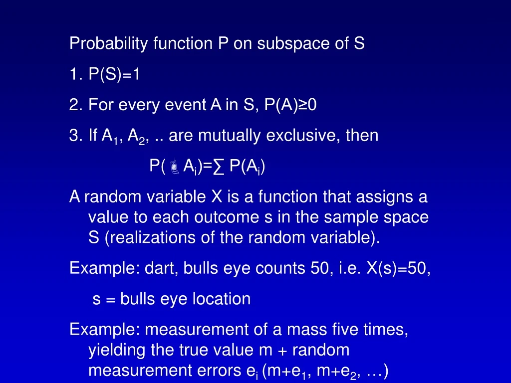 probability function p on subspace
