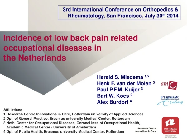 Incidence of low back pain related occupational diseases in  the Netherlands