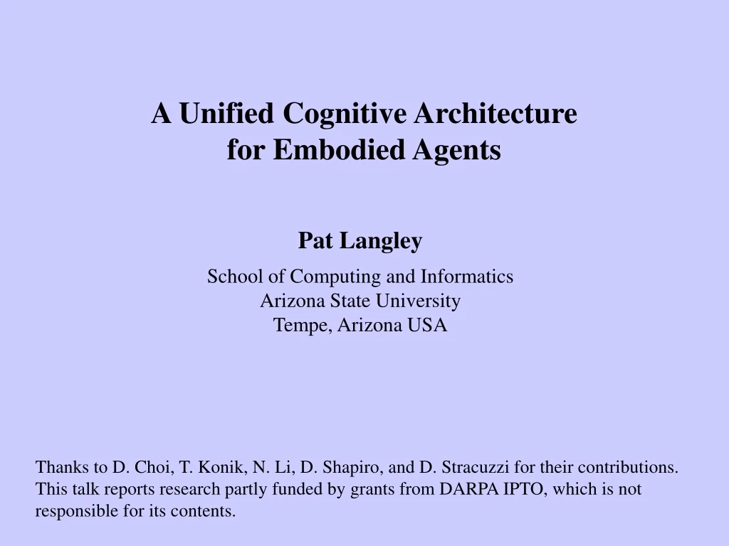 a unified cognitive architecture for embodied